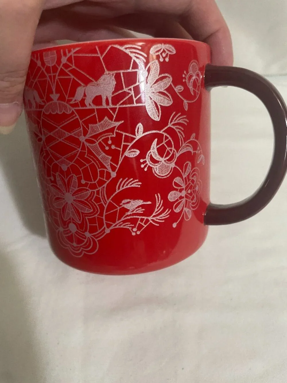 Starbucks 2022 Holiday Woodland Red Pink Ceramic Coffee Mug 14 oz Deer Fox
